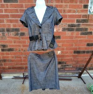 My Michelle Women's Suit 2Pc Gray Blk Skirt Jacket